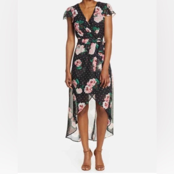 Julia Jordan Women's Floral-Print Ruffle Faux Wrap Dress Navy size 10. - Picture 3 of 13